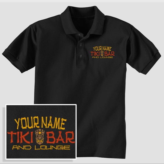 Custom Tiki Bar Polo, Personalized Embroidered 3-button Cotton Knit Golf Shirt, Statue Figurine, Gift Friend Family Myself Dad Husband Son