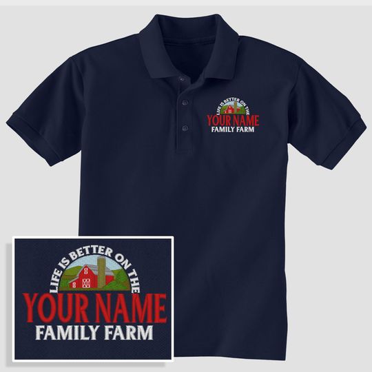 Custom Farm Polo, Personalized Embroidered 3-button Golf Shirt, Life is Better Family Barn, Gift Friend Family Myself Dad Brother Son Child