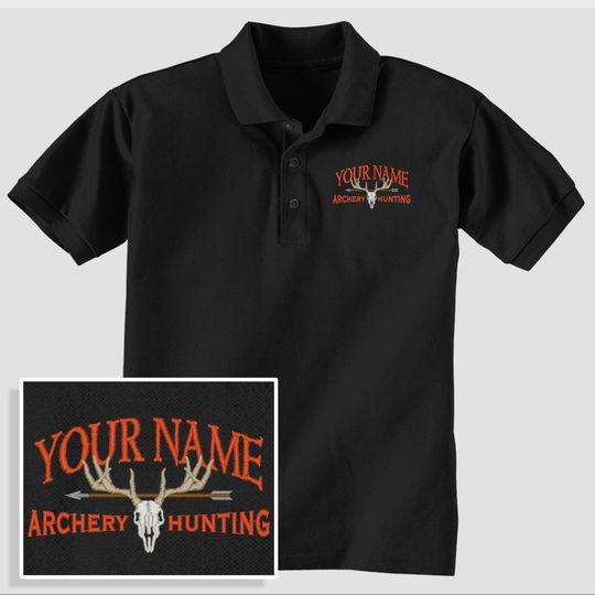 Custom Archery Hunting Polo, Personalized Embroidered Golf Shirt, Deer Skull Antler Arrow, Gift Friend Family Myself Partner Dad Husband