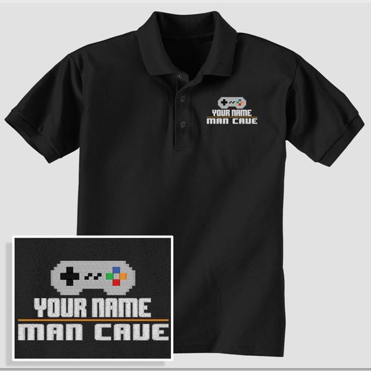 Custom Gamer Polo, Personalized Embroidered Golf Shirt, Man Cave Press Start, Gift Friend Family Myself Parent Partner Child Sibling