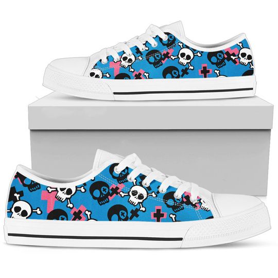 Skull And Cross Bones Women's Low Top Shoe, Birthday Gifts for Girfriend, Casual Shoes