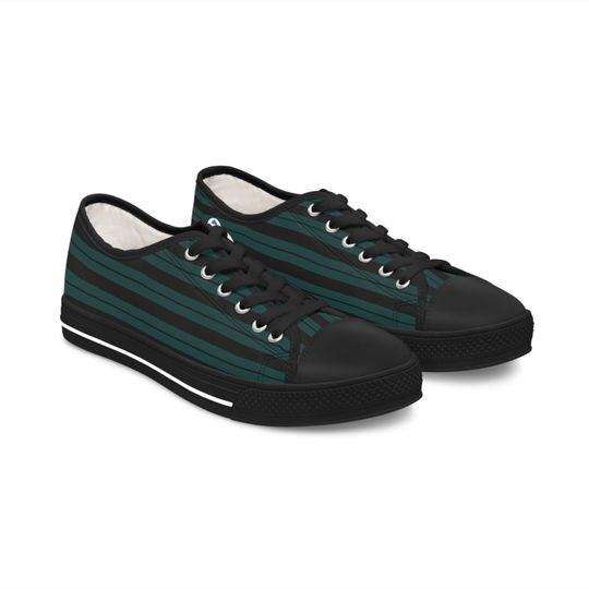 Ghost Host Inspired Striped Women's Low Top Sneakers - Elegance Meets the Supernatural
