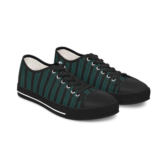 Ghost Host Inspired Striped Women's Low Top Sneakers - Elegance Meets the Supernatural - Vertical Stripes