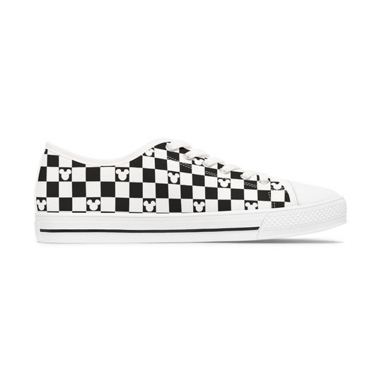 Disney Sneakers, Mickey Mouse Sneakers, Checker Print Sneakers, Black White Women's Low Top Sneakers