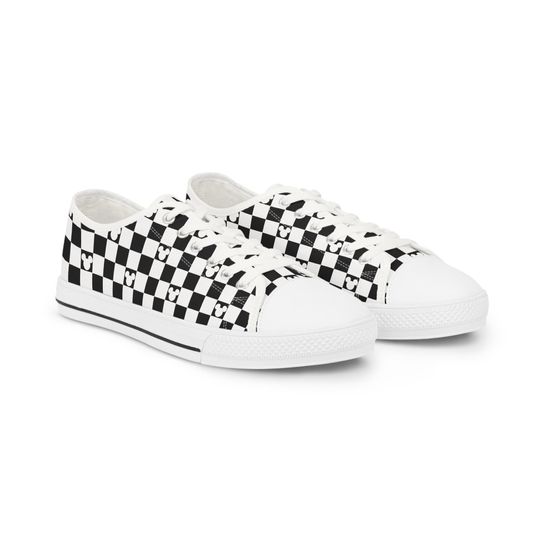 Disney Sneakers, Mickey Mouse Sneakers, Checker Print Sneakers, Black White Men's Low Top Sneakers
