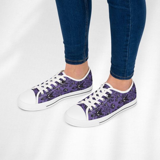 Womens Haunted Mansion Low Top Sneakers, Creepy Chucks, Gothic Shoes, Halloween Sneakers, Spooky Footwear