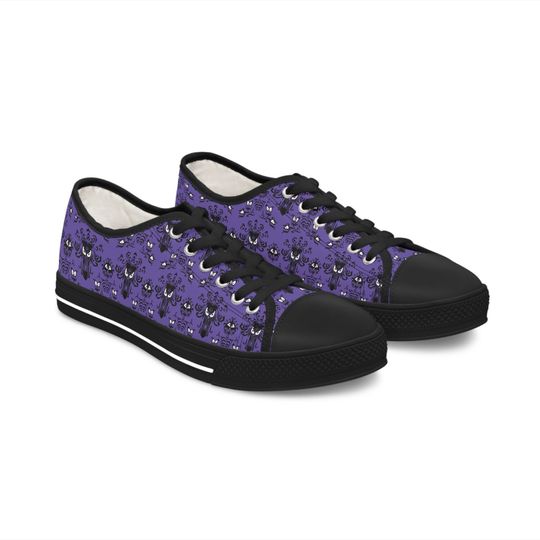 Women's Haunted Mansion Wallpaper Inspired Canvas Low Top Sneakers - Perfect for Disney Bounding - Purple/Black