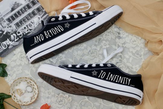 Disney Wedding Converse -  Black Low Top Converse Toy Story Woody Buzz Lightyear To Infinity and Beyond Wedding Pixar Wedding