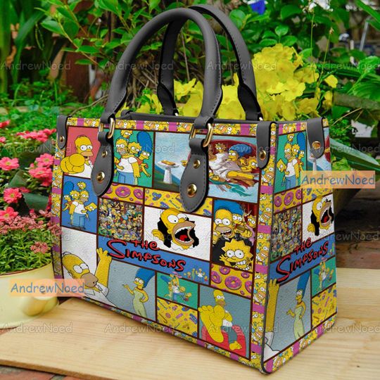 The Simpsons Family Leather Handbag, The Simpsons Woman Handbag, Shoulder Bag, Vintage Crossbody Bag, Top Handle Bag