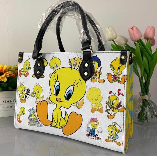 Tweety Bird Leather Handbag, Tweety Bird Woman Vintage Handbag, Shoulder Bag, Crossbody Bag, Top Handle Bag