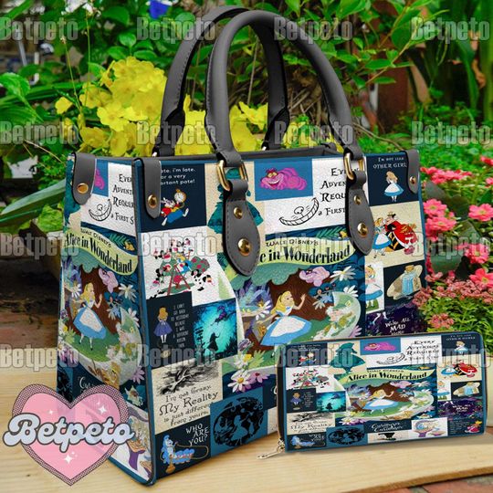 Alice in Wonderland Christmas Leather Handbag, Alice in Wonderland Christmas Shoulder Bag, Crossbody Bag, No Wallet