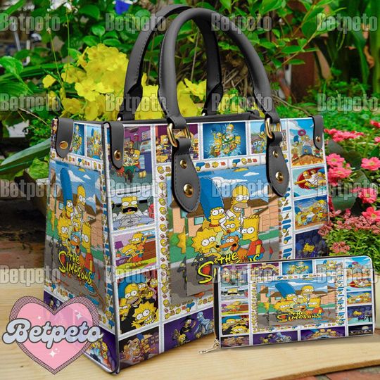 The Simpsons Family Leather Handbag, The Simpsons Family Shoulder Bag, Crossbody Bag, Top Handle Bag, No Wallet