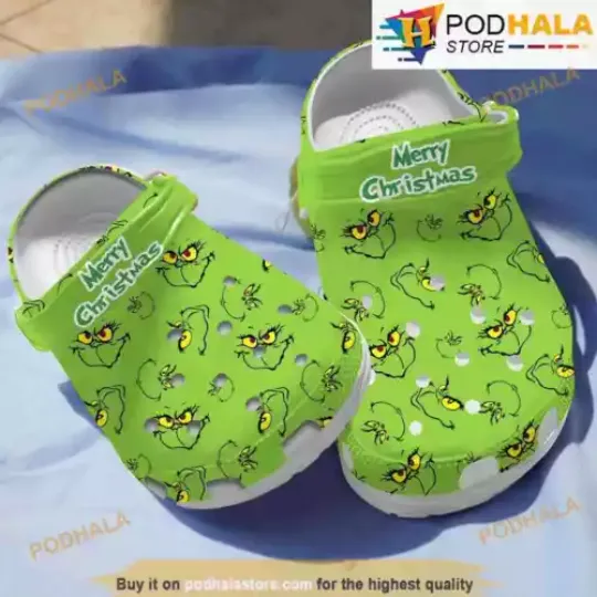 Merry Christmas Green funny character 3D Funny Clog Shoes, Gift for fan