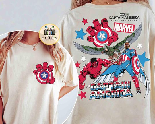 2-sided Marvel Avengers Captain America Brave a New World Movies Shirt, MCU Fan Gifts tee, Marvel comics, Disneyland Family Holiday Trip