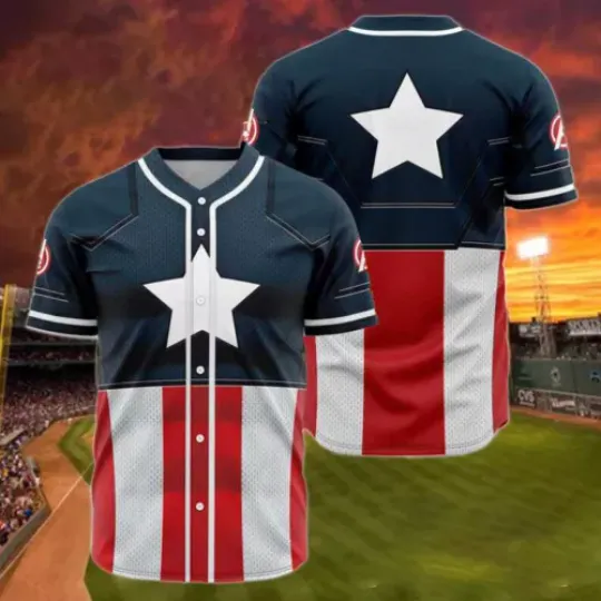 Captain America Cosplay Costume Superhero Fans Baseball Shirt