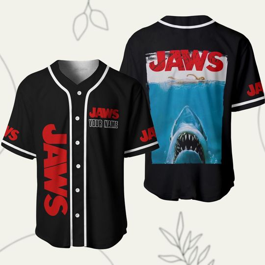 Custom Jaws Baseball Jersey, Movie Poster Jersey Shirt, Shark Jaw Movie Jersey Shirt, Sharkweek Shirt, Baseball Jersey For Kids