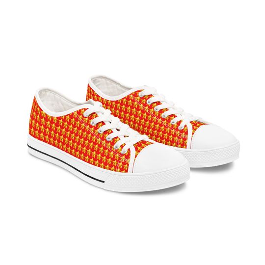 Red Cheerful Star Patterned Women Low Top Sneakers Perfect for Spring, Casual Wear, Gifts, Festivals, Everyday Style, Unique Footwear