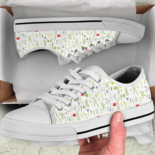 Watercolor Wildflower Low Top Sneakers - Stylish Summer Shoes for Girlfriend - Casual Sneakers