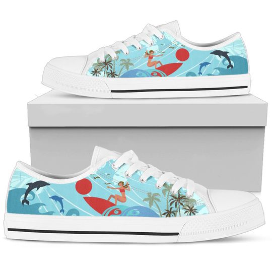 Surfing Women's Low Top Shoe, Mother's Day Gifts for Low Top Shoes, Unisex Adult Shoes