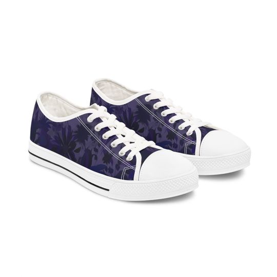 WILDFLOWER LOW TOPS - Midnight Purple Wildflower Women Classic Low Tops Shoes, Trendy Low Top Shoes Casual Lace Up Shoes, Floral Sneakers