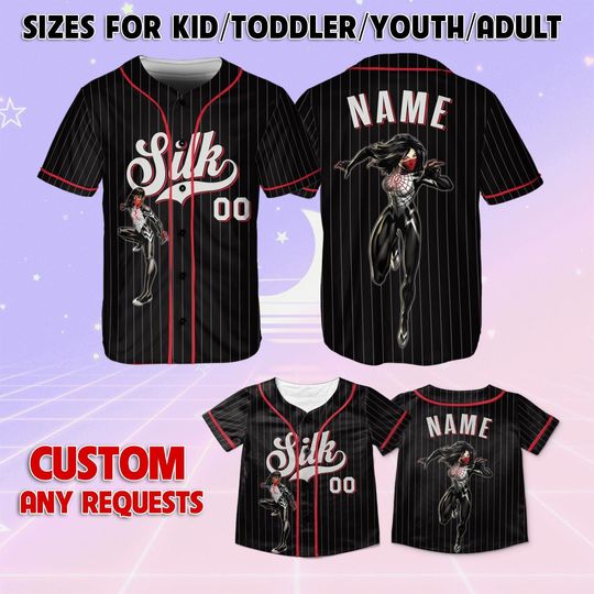 Spiderman Spiderverse Silk Jersey, Marvel Silk Kids Jersey, Disney Cindy Moon Baseball Jersey, Custom Spider Verse Jersey