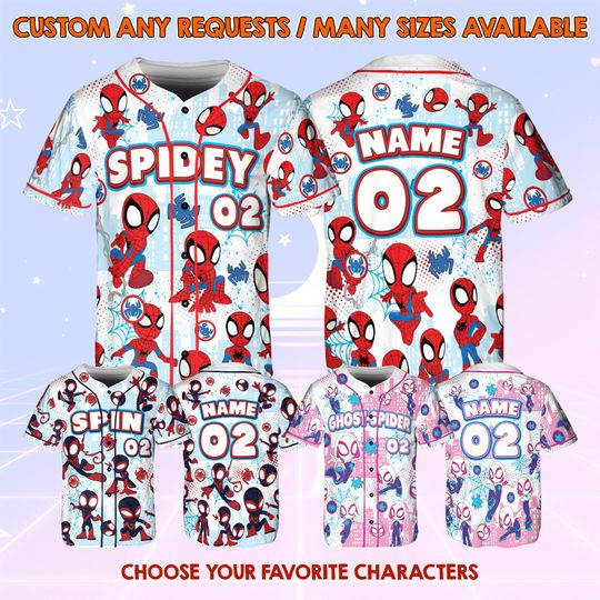 Personalized Spidey And His Amazing Friends Characters Jersey, Spidey Spin and Ghost-Spider Marvel Shirt, Spiderman Family Matching Shirt