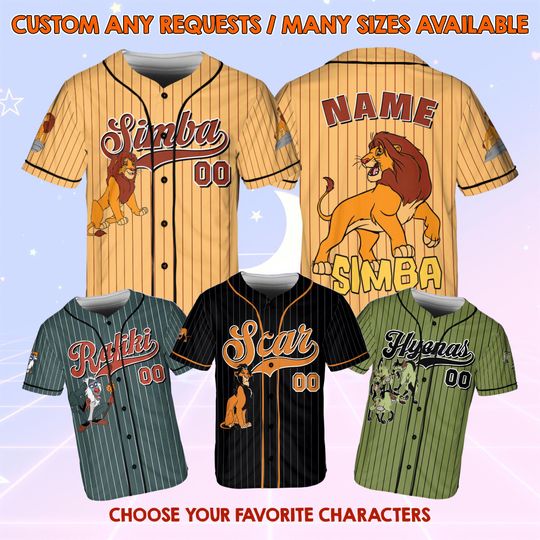 Disney The Lion King Baseball Jersey, The Lion King Characters Jersey, Mufasa The Lion King Sports Outfits,  Kids Birthday Baseball Jersey