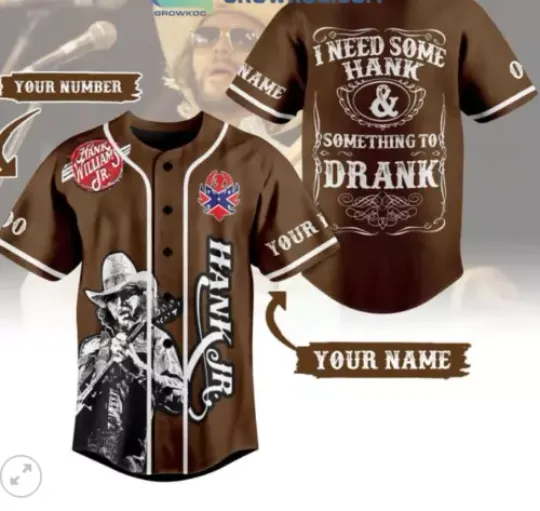 Hank Williams JR I Need Some Hank And Something baseball jersey