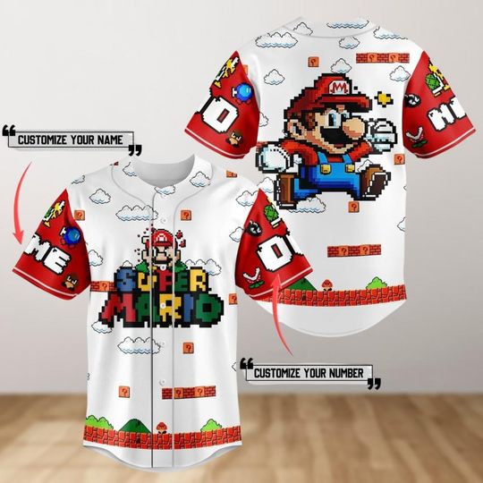 Custom Super Mario Baseball Jersey Shirt, Super Daddio Baseball Shirt, Video Game Shirt, Movie Jersey Shirt, Gift For Gamer Him Fan