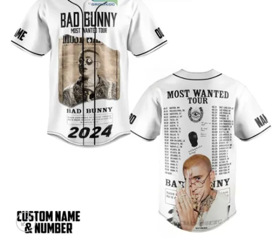 Bad Bunny Most Wanted Tour 2024 Personalized baseball jersey