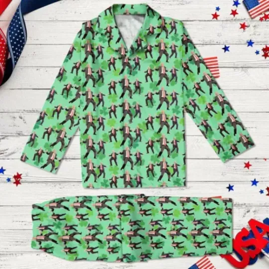 Trump Dancing St Patrick's Day 2025 Pajamas Set, Trump President Holiday  Trump