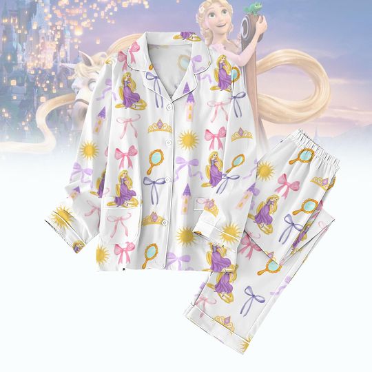 Disney Rapunzel Coquette Pajamas Set, Disney Princess Pajamas Women, Magic Kingdom Pajamas For Men, Disneyland Trip Holiday Pajamas