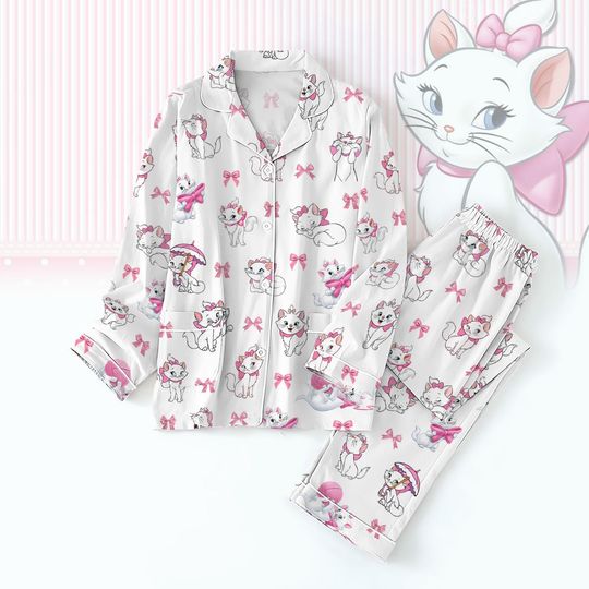 Pink Marie Cat Pajamas Set, Disney Marie Cat Pajamas Pants, Disney The Aristocats Fleece Pajamas, Cat Lady Sleepwear
