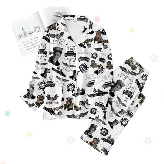 Vintage Supernatural Pajamas Set, Dean Winchester Shirt, Retro Dean 90S Holiday Pajamas, Winchester Brothers Shirt, Gift For Fan