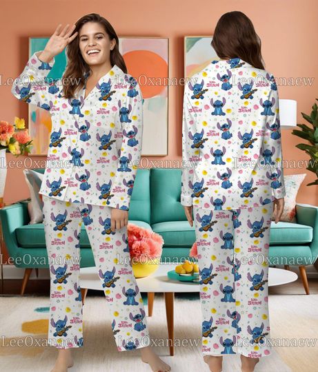 Discover Disney Lilo and Stitch Pajamas Set, Lilo and Stitch Long Sleeve Pyjamas Set, Womens Sleepwear, Gift For Her, Women's Pajama Sets