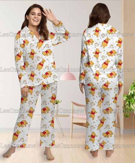 Winnie The Pooh Pajamas Set, Winnie The Pooh Long Sleeve Pyjamas Set, Womens Sleepwear, Gift For Her, Women's Pajama Sets