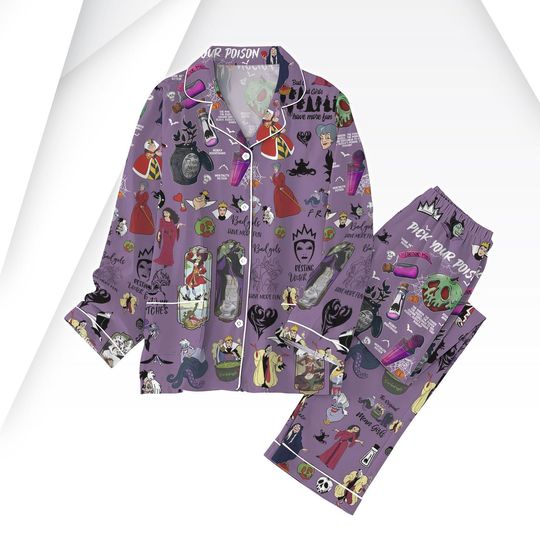 Disney Villains Pajamas Set, Villains Evil Queen Pajamas Family, Valentine Gift, Ursula Holiday Pajamas, Maleficent Women Pajamas Set