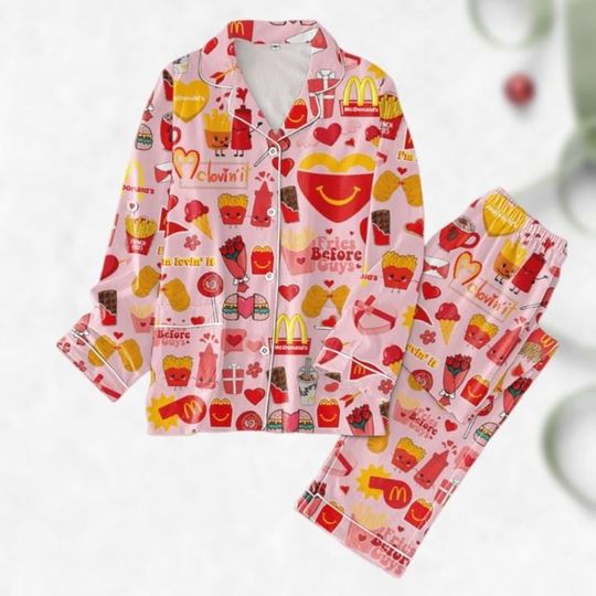 McDonald's Pajamas Set, Mc Donald Holiday Pajamas, Fast Food Pajamas Pants, Food American Women Pajamas, McDonald's Love Merch