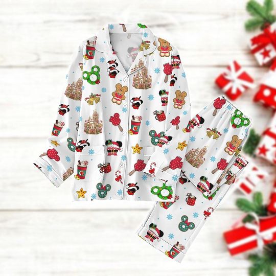 Disney Christmas Pajamas Set, Mickey Santa Hat Women Pajamas, Gingerbread Holiday Pajamas, Disneyland Xmas Pjs, Winter Pajamas For Xmas
