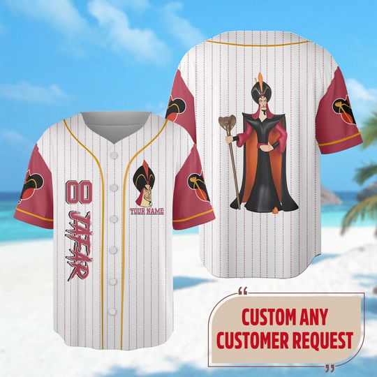 Custom Jafar Baseball Jersey, Aladdin Jafar Halloween Jersey Team, Horror Character Shirt, Halloween Jersey Shirt, Aladdin Shirt