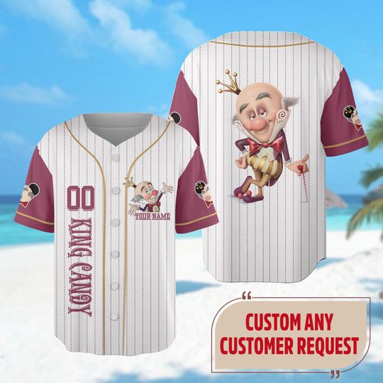 Custom King Candy Baseball Jersey, Wreck-It Ralph Jersey Shirt, Villain Baseball Jersey Team, Wreck It Ralph Shirt, Magic Kingdom Shirt
