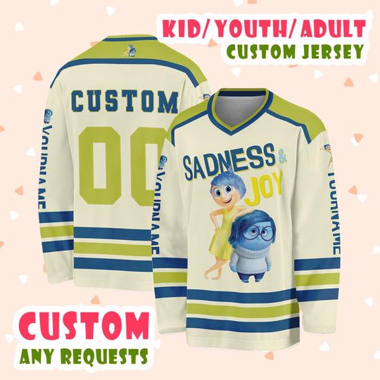 Personalized Joy And Sadness Inside Out 2 Hockey Jersey, Inside Out 2 Movie Character Custom Jersey, Personalized Name And Number Jersey