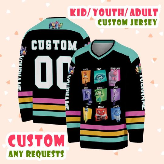 Personalized Inside Out 2 Movie Custom Hockey Jersey, Inside Out 2 Inspired Hockey Disney Custom Shirt, Hockey Team Jersey