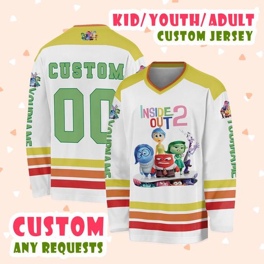 Custom Inside Out 2 Cartoon Movie Characters Custom Hockey Jersey, Inside Out 2 Inspired Hockey Disney Custom Shirt