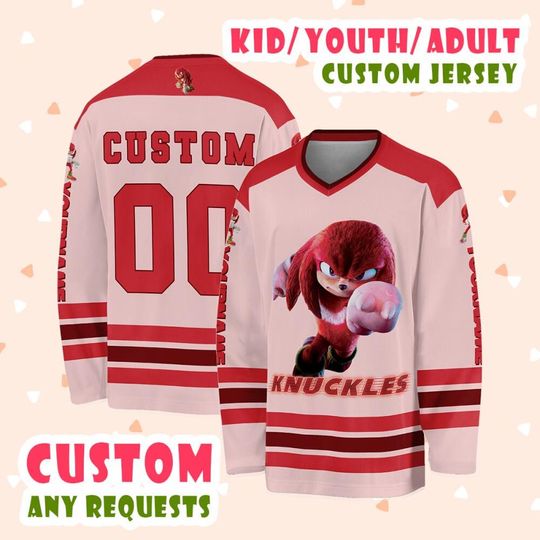 Personalized Knuckles The Hedgehog Cartoon Movie Hockey Jersey, Knuckles Character Custom Hockey Jersey