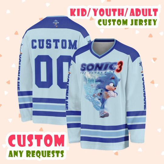 Personalized Sonic 3 The Hedgehog Cartoon Movie Hockey Jersey, Sonic 3 Custom Hockey Jersey, Hockey Cartoon Custom Shirt 15225DNCJS2