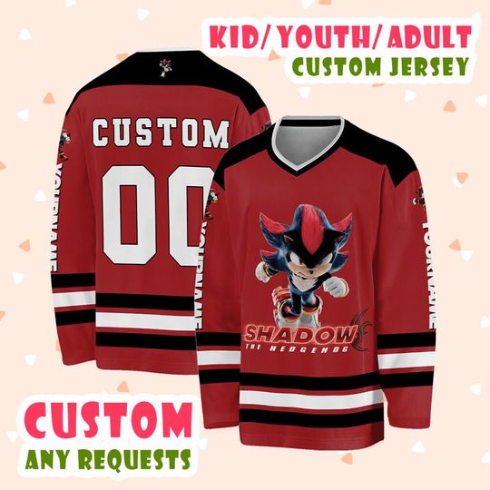 Personalized Shadow The Hedgehog Cartoon Movie Hockey Jersey, Shadow Character Custom Hockey Jersey, Hockey Cartoon Custom Shirt