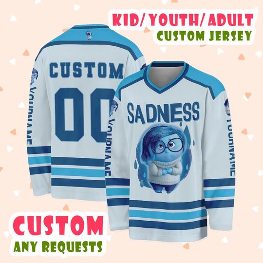 Inside Out 2 Movie Customized Sadness Character Hockey Classic Blue Jersey, Hockey Disney Custom Shirt, Hockey Team Jersey, Disney Lover