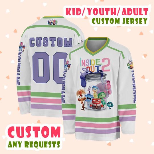 Inside Out 2 Cartoon Movie Characters Custom Hockey Jersey, Hockey Disney Custom Shirt, Hockey Team Jersey, Ice Hockey Lover Gifts