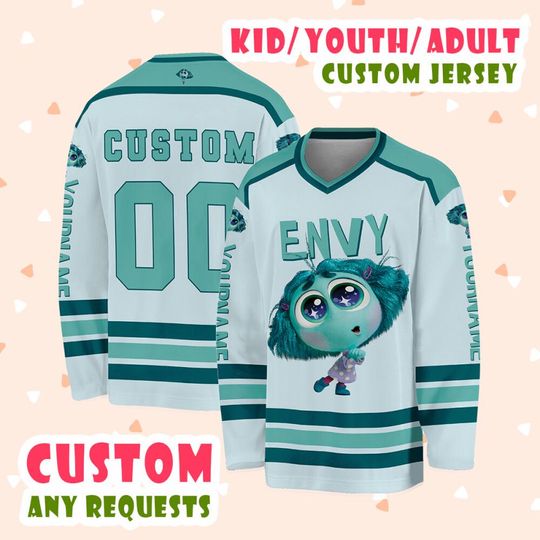 Inside Out 2 Movie Customized Envy Hockey Mint Color Jersey, Hockey Disney Custom Shirt, Hockey Team Jersey, Ice Hockey Lover Gifts